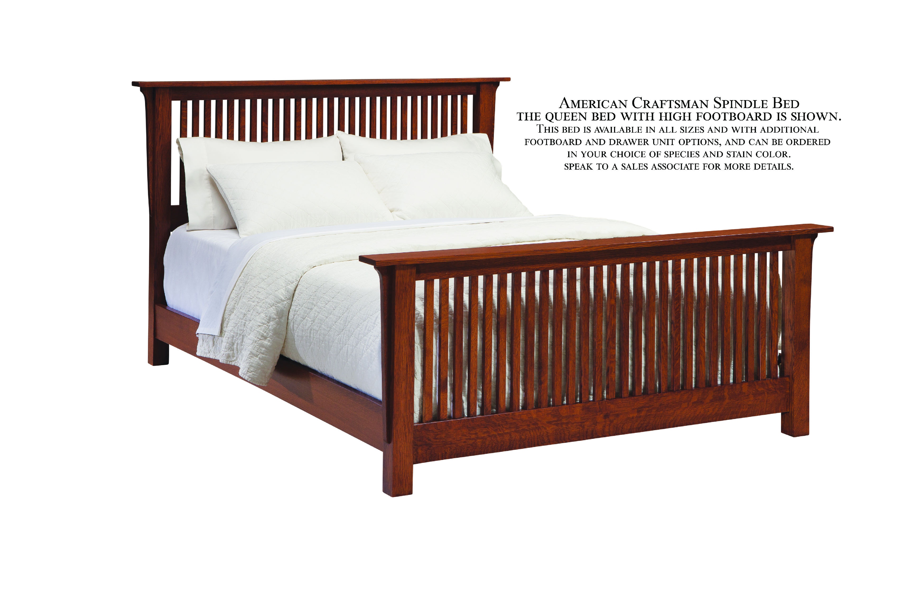 MAVIN American Craftsman Spindle Bed with High Footboard Furniture
