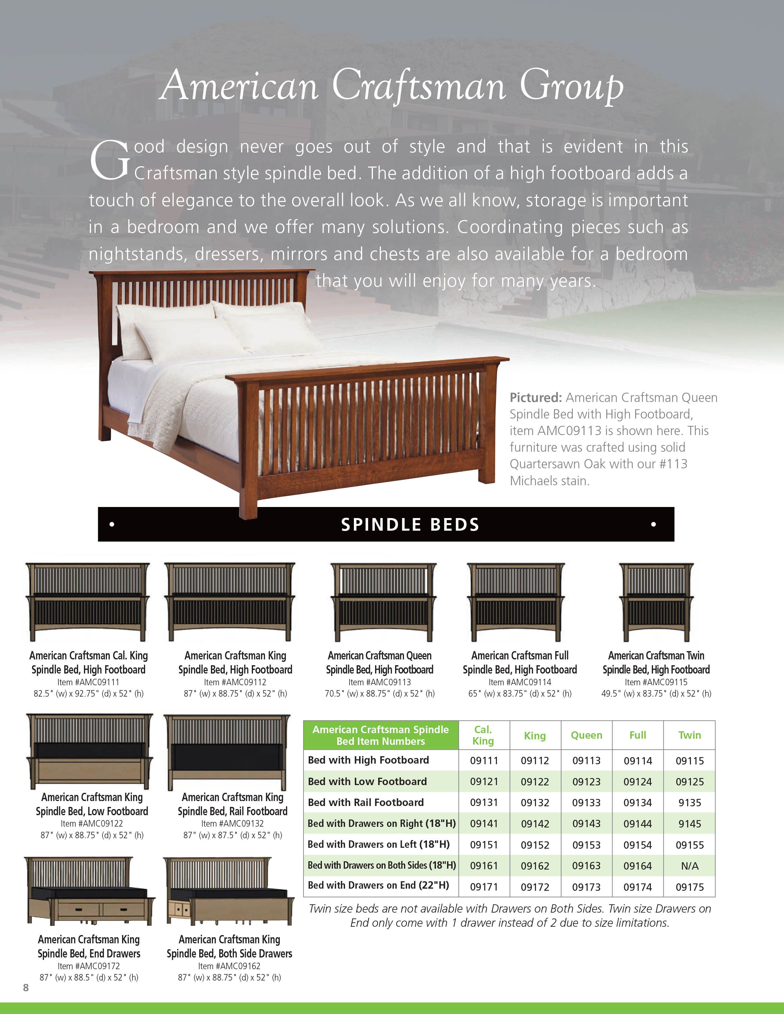 MAVIN American Craftsman Spindle Bed with High Footboard Furniture
