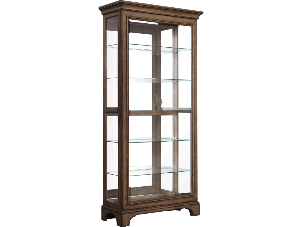 PFC Traditional Sliding Door Curio with Glass Shelves and LED Light
